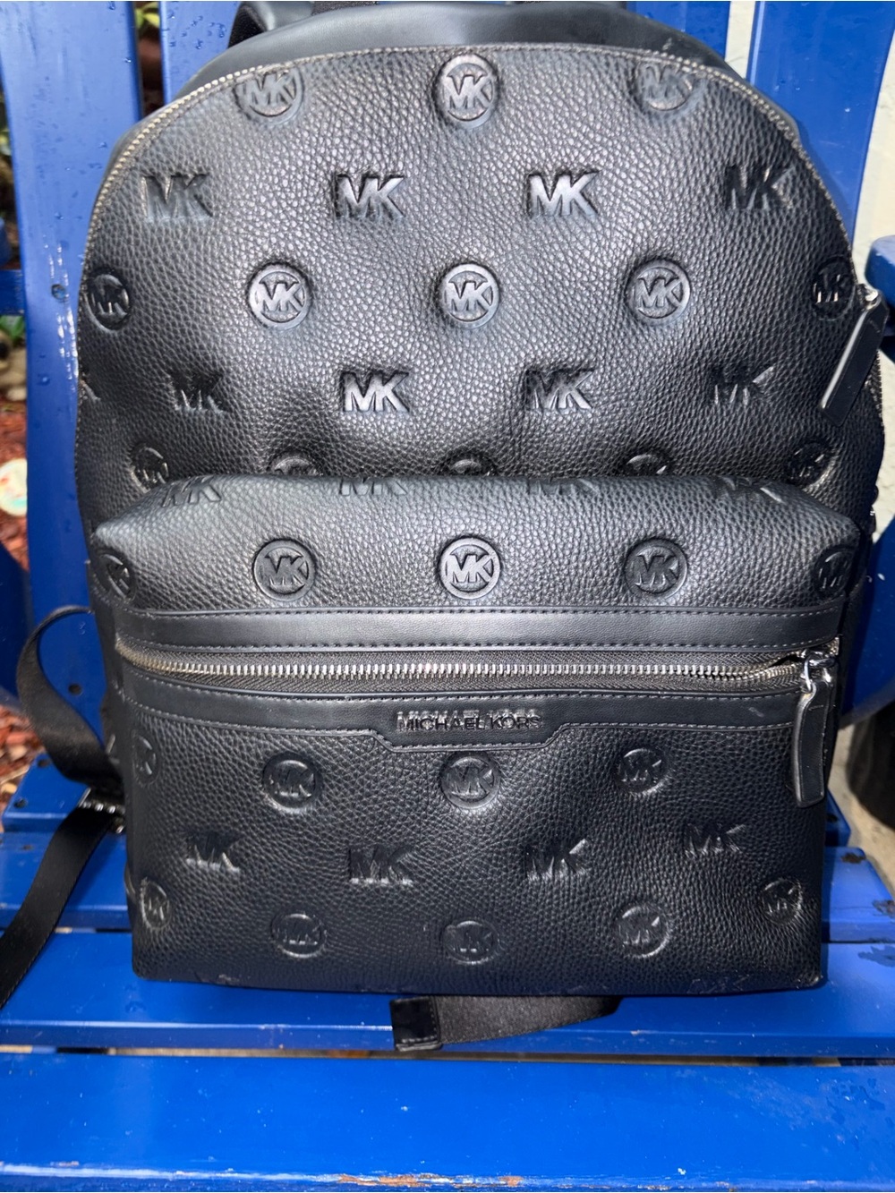 Michael Kors women’s Black MK Embossed Leather Backpack